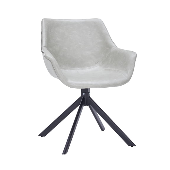 LeisureMod Dining Chair Upholstered in Leather 360-Degree Swivel Armchair with Powder-Coated Iron Legs for Modern Home, Kitchen, Cafes Markley Collection in Light Grey