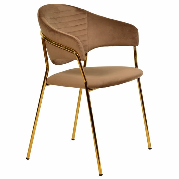 LeisureMod Dining Chair Upholstered Leather Armchair Velvet Accent Ergonomic Padded Seat and Back Durable Stainless Steel Base for Modern Home, Kitchen, Living Room Bella Series in Brown