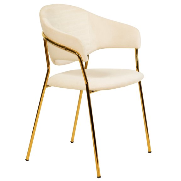 LeisureMod Dining Chair Upholstered Leather Armchair Velvet Accent Ergonomic Padded Seat and Back Durable Stainless Steel Base for Modern Home, Kitchen, Living Room Bella Series in Off-White