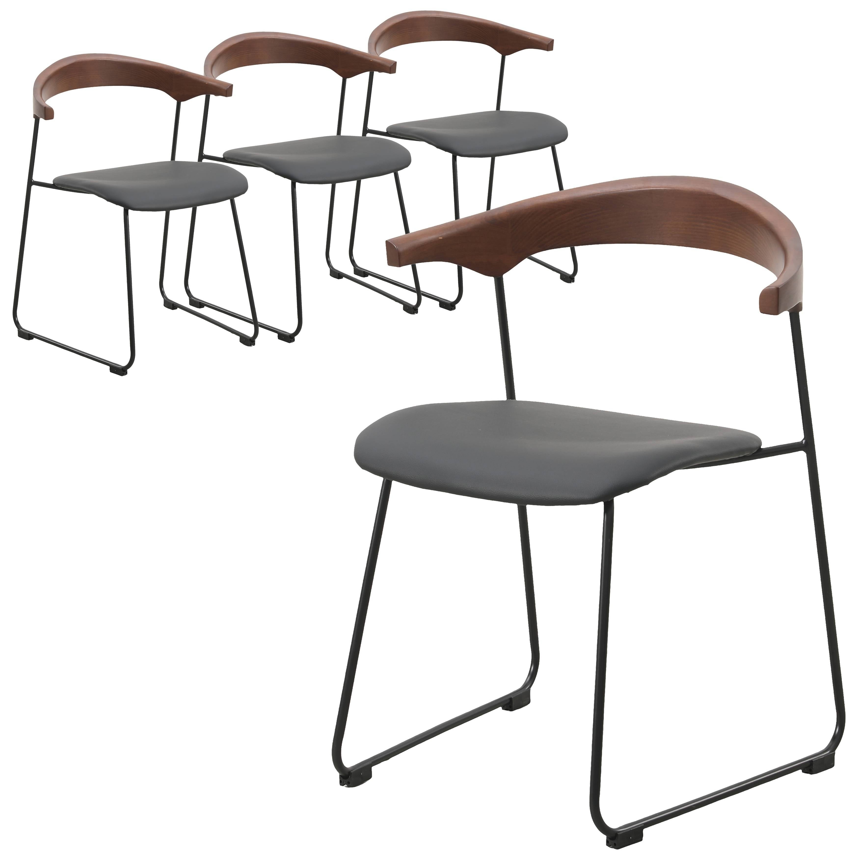 LeisureMod Dining Chair Upholstered in Leather with Curve-Back Design ...