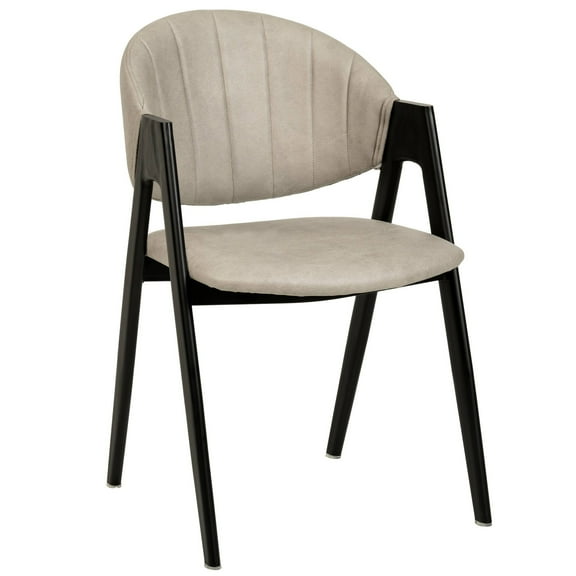 LeisureMod Dining Chair Upholstered in Leather Curved Back and Padded Seat with Powder-Coated Iron Base for Modern Home, Kitchen, and Office Savor Collection in Taupe