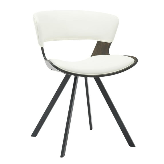 LeisureMod Dining Chair Upholstered in Leather with Curved Open-Back Design and Powder-Coated Iron Legs for Modern Home, Living Room, Kitchen Nymia Collection in Dark Walnut/White