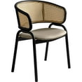 thumbnail image 1 of LeisureMod Dining Chair Upholstered in Leather with Curved Wicker Back Armchair and Black Powder-Coated Stainless Steel Frame and Legs for Modern Home, Kitchen Collection in Taupe, 1 of 11