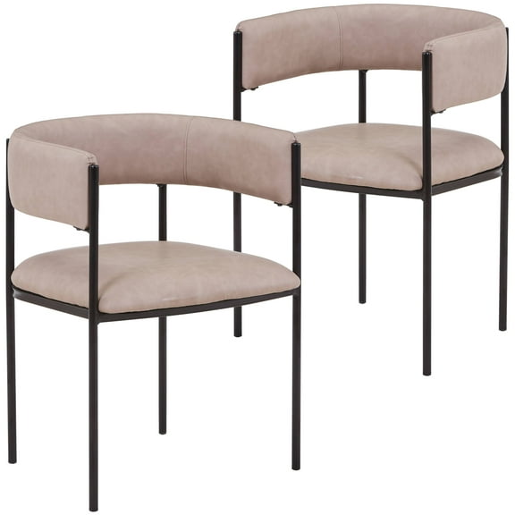 LeisureMod Dining Chair Upholstered in Leather with Padded Seat and Open Back Design Powder-Coated Iron Frame for Modern Home, Kitchen, or Office Cyril Collection Set of 2 in Taupe