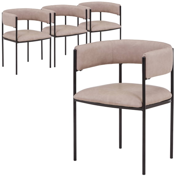 LeisureMod Dining Chair Upholstered in Leather with Padded Seat and Open Back Design Powder-Coated Iron Frame for Modern Home, Kitchen, or Office Cyril Collection Set of 4 in Taupe