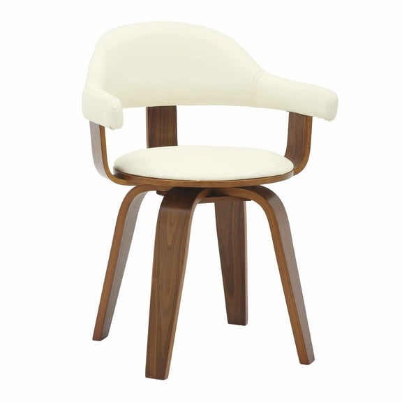 LeisureMod Dining Chair Upholstered in Leather with Poplar Wood Frame and Open-Back Design 360-Degree Swivel for Modern Home, Kitchen, Cafes Brivo Collection in White