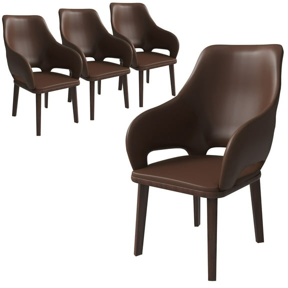 LeisureMod Dining Chair Upholstered in Leather with Rubberwood Base and Legs Padded Seat and Back for Modern Home, Kitchen, Cafes, Office Vivara Collection Set of 4 in Off White