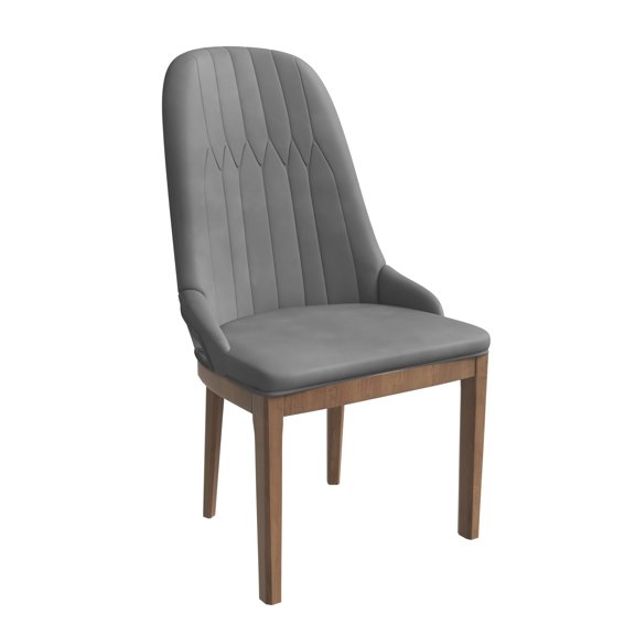 LeisureMod Dining Chair Upholstered Leather Seat with Rubberwood Legs and Sleek Diamond Stitching Back Armless Accent Assembled Contemporary Design Verisma Series in Grey