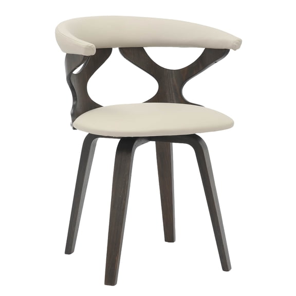 LeisureMod Dining Chair Upholstered in Leather with Unique Cutout Open-Back Design and Poplar Frame and Legs for Modern Home, Kitchen, Cafes, Restaurant Klyne Collection in Taupe
