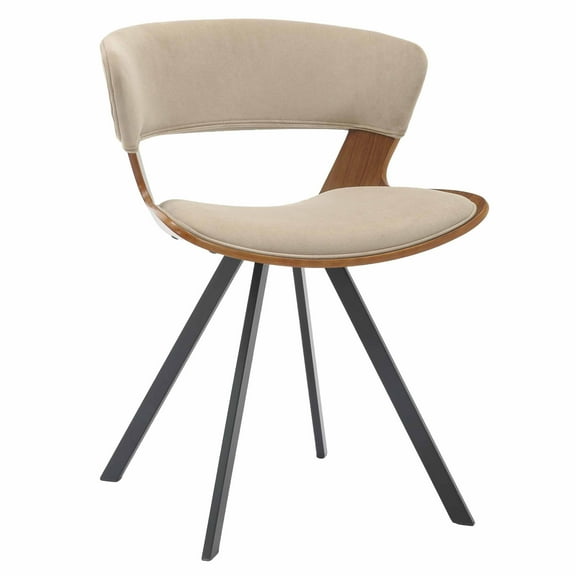 LeisureMod Dining Chair Upholstered in Velvet with Curved Open-Back Design and Powder-Coated Iron Legs for Modern Home, Living Room, Kitchen Nymia Collection in Walnut/Light Brown
