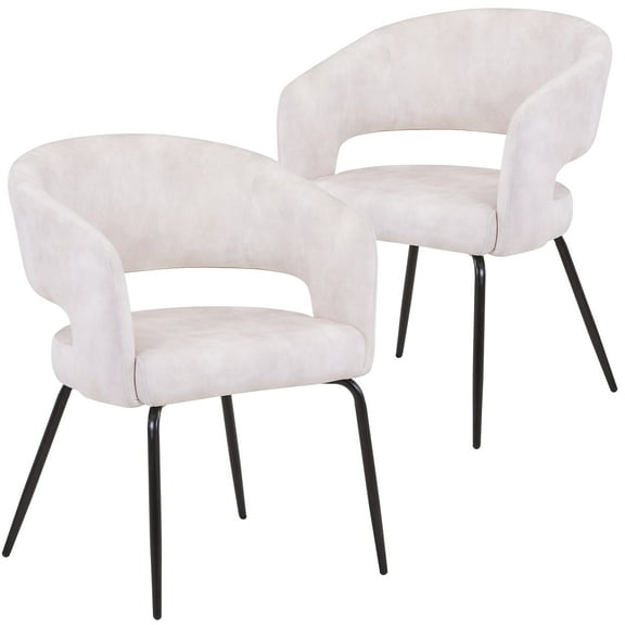 LeisureMod Dining Chair Upholstered in Velvet with Open Curved Backrest and Powder-Coated Iron Legs for Modern Home, Kitchen, Offices Gavin Collection in Beige Velvet Set of 2