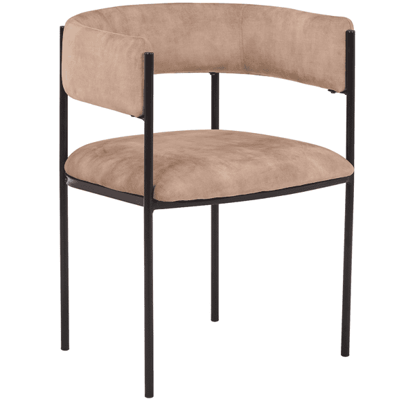 LeisureMod Dining Chair Upholstered in Velvet with Padded Seat and Open Back Design Powder-Coated Iron Frame for Modern Home, Kitchen, or Office Cyril Collection in Light Brown