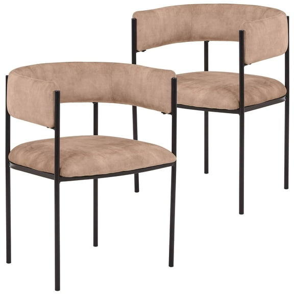 LeisureMod Dining Chair Upholstered in Velvet with Padded Seat and Open Back Design Powder-Coated Iron Frame for Modern Home, Kitchen, or Office Cyril Collection Set of 2 in Light Brown