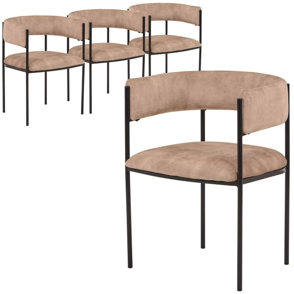 LeisureMod Dining Chair Upholstered in Velvet with Padded Seat and Open Back Design Powder-Coated Iron Frame for Modern Home, Kitchen, or Office Cyril Collection Set of 4 in Light Brown