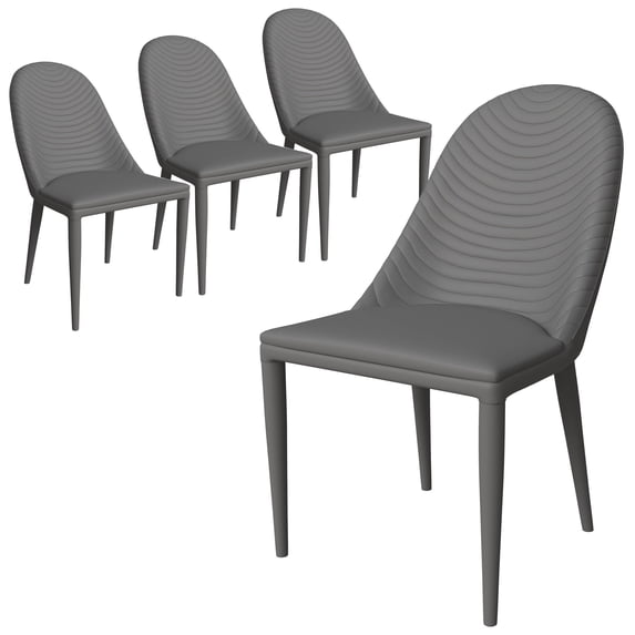 LeisureMod Dining Chair Upholstered in Leather with Metal Legs for Modern Home and Kitchen Set of 4 Seville Collection in Grey