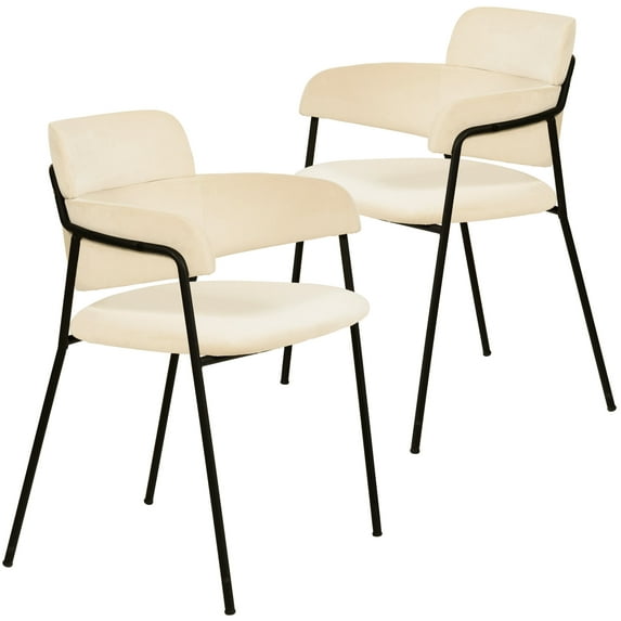 LeisureMod Dining Chair Upholstered in Velvet with Powder-Coated Stainless Steel Legs for Modern Home and Kitchen Axis Collection Set of 2 in Beige