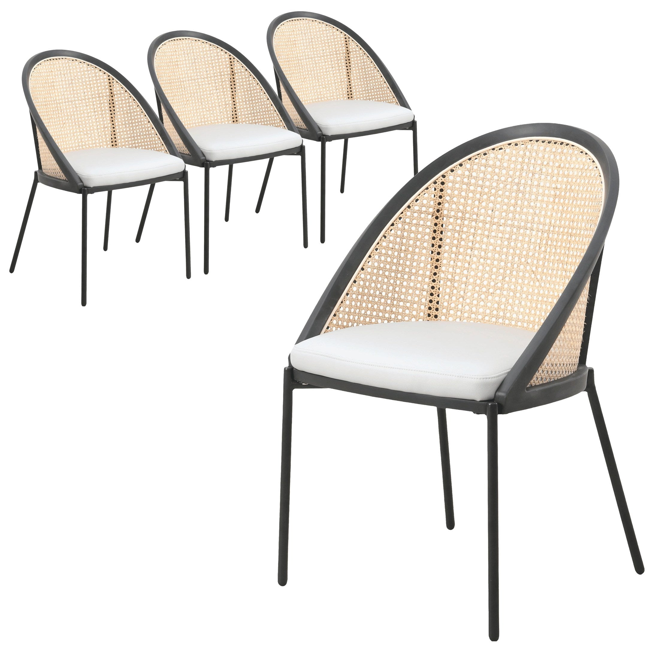 Light Grey Upholstered Side Chair with Cane Back and Metal Legs