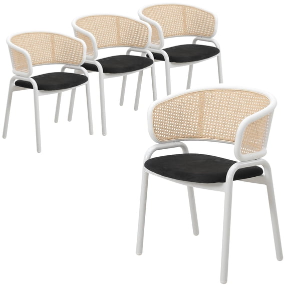 LeisureMod Ervilla Modern Dining Chair with White Powder Coated Steel Legs and Wicker Back, Set of 4
