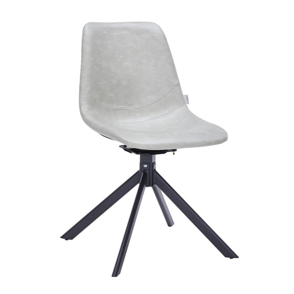 LeisureMod Markley Modern Dining Chair – Leather Upholstered, 360° Swivel, Ergonomic Design, Powder-Coated Iron Legs – Ideal for Home, Kitchen, Restaurants, and Cafes in Light Grey