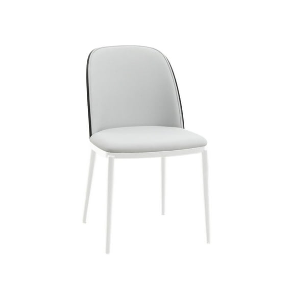LeisureMod  Tule Dining Chair with Upholstered Seat and White Steel Frame Black/Platinum Blue