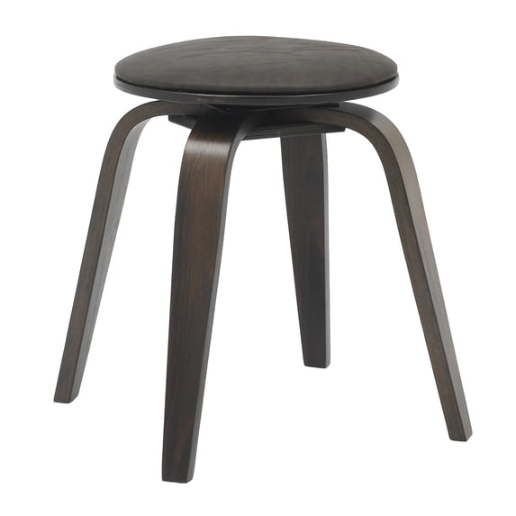 LeisureMod Dining Stool Upholstered in Leather with Poplar Frame in Stained Finish and 360 Degree Swivel for Modern Home and Kitchen Pelya Collection in Brown