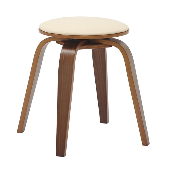 LeisureMod Dining Stool Upholstered in Leather with Poplar Frame in Stained Finish and 360 Degree Swivel for Modern Home and Kitchen Pelya Collection in Light Cream