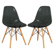 LeisureMod Dover Molded Side Chair Set of 2 Transparent Black