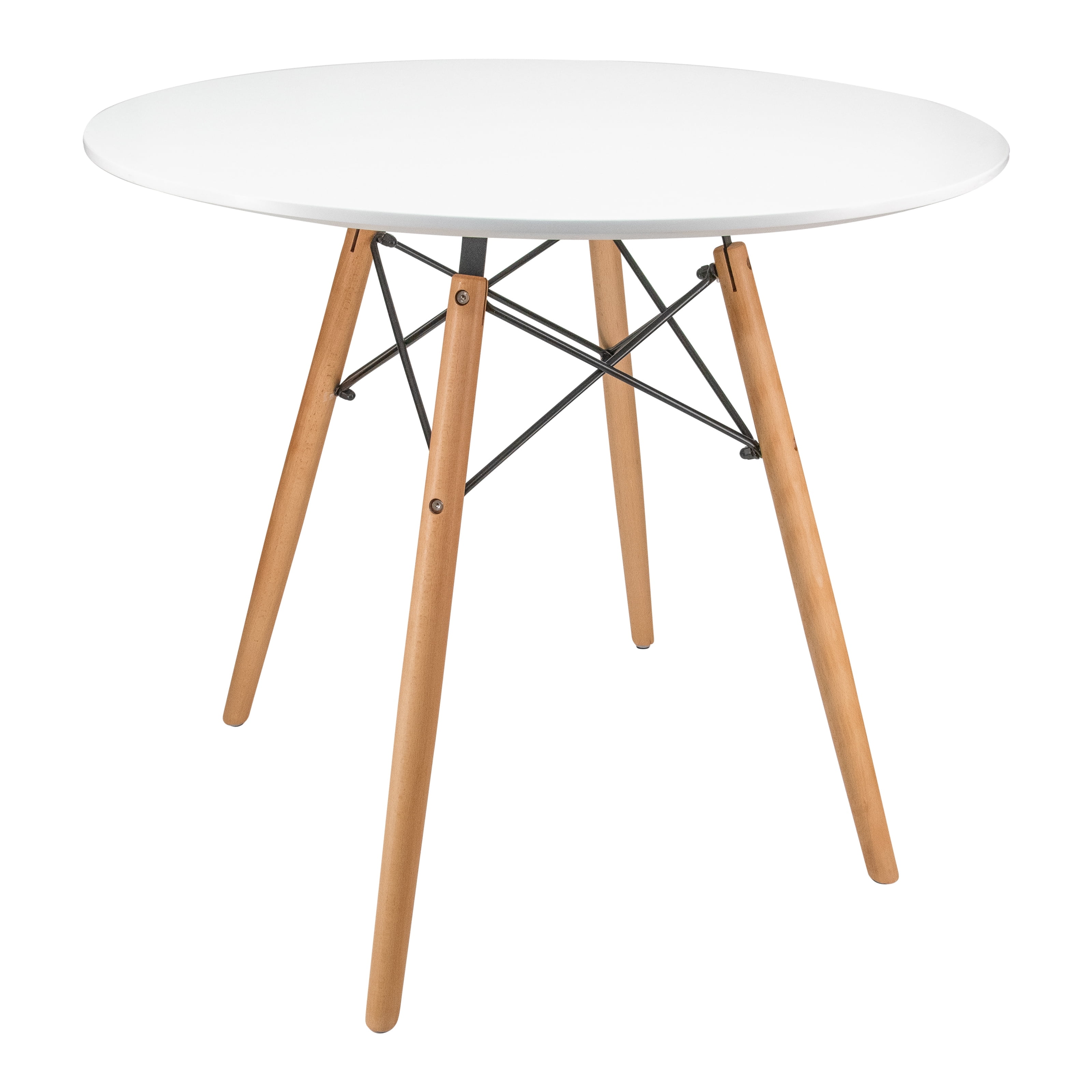 Dover Round White Wood Top Dining Table with Natural Wood Eiffel Base