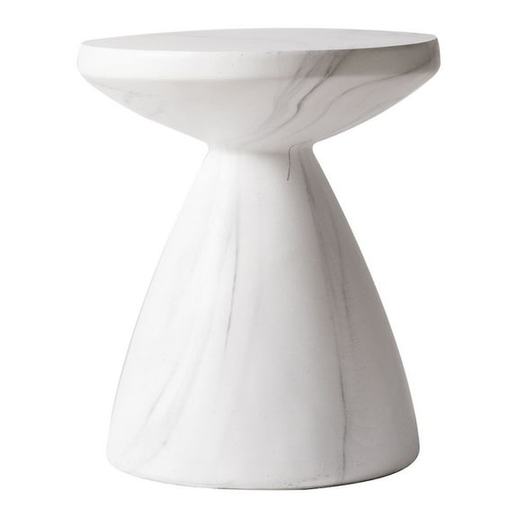 LeisureMod Modern Side Table Lightweight Fiberstone Top 20" Round Accent Table and Hourglass Pedestal Base for Outdoor or Indoor Dune Series in White