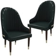 thumbnail image 1 of LeisureMod Dining Chair Upholstered Leather Seat and Elegant Ripple Back with Rubberwood Frame and Legs with Gold Accents Modern Armchair Elara Collection Set of 2 in Green, 1 of 8
