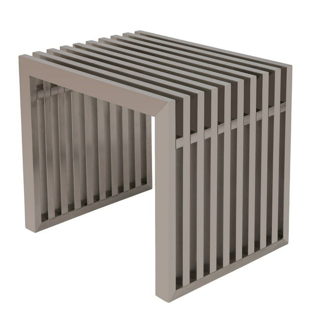 LeisureMod Eldert Gridiron 19" Brushed Stainless Steel Bench