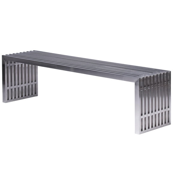 LeisureMod Eldert Gridiron 59" Brushed Stainless Steel Bench