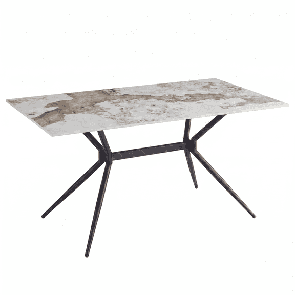 LeisureMod Elega Rectangular Dining Table with Sintered Stone Top and Black Steel Base, Modern Kitchen & Dining Room Table, 48 Inch, Light Grey