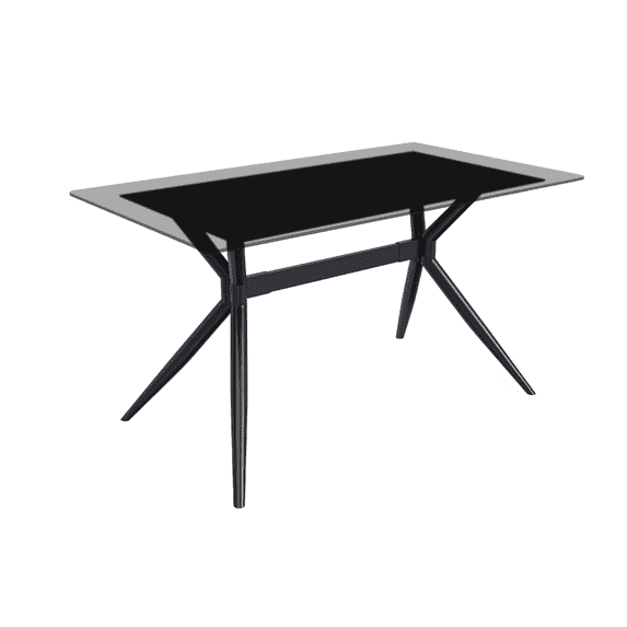 LeisureMod Elega Series Modern 55” Dining Table with Sintered Stone or Glass Rectangular Top and Black Stainless Steel Base in Clear