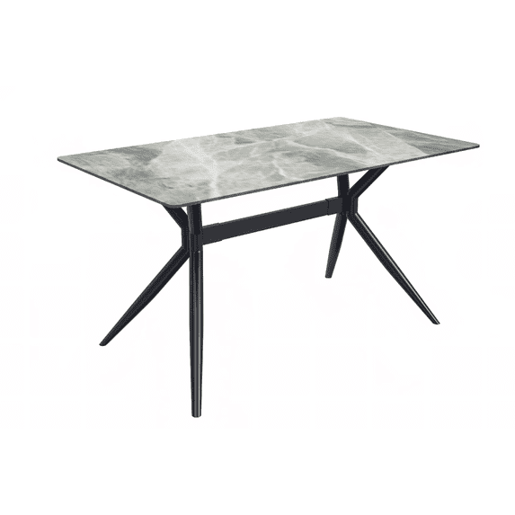 LeisureMod Elega Series Modern 55” Dining Table with Sintered Stone or Glass Rectangular Top and Black Stainless Steel Base in Light Grey