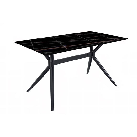 LeisureMod Elega Series Modern 71” Dining Table with Sintered Stone or Glass Rectangular Top and Black Stainless Steel Base in Black/Gold