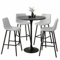 thumbnail image 1 of LeisureMod Elland 5-Piece Bar-Height Dining Set with Round MDF Bar Table and Stainless Steel Base, Upholstered Leather Bar Stools with Iron Legs, 1 of 14
