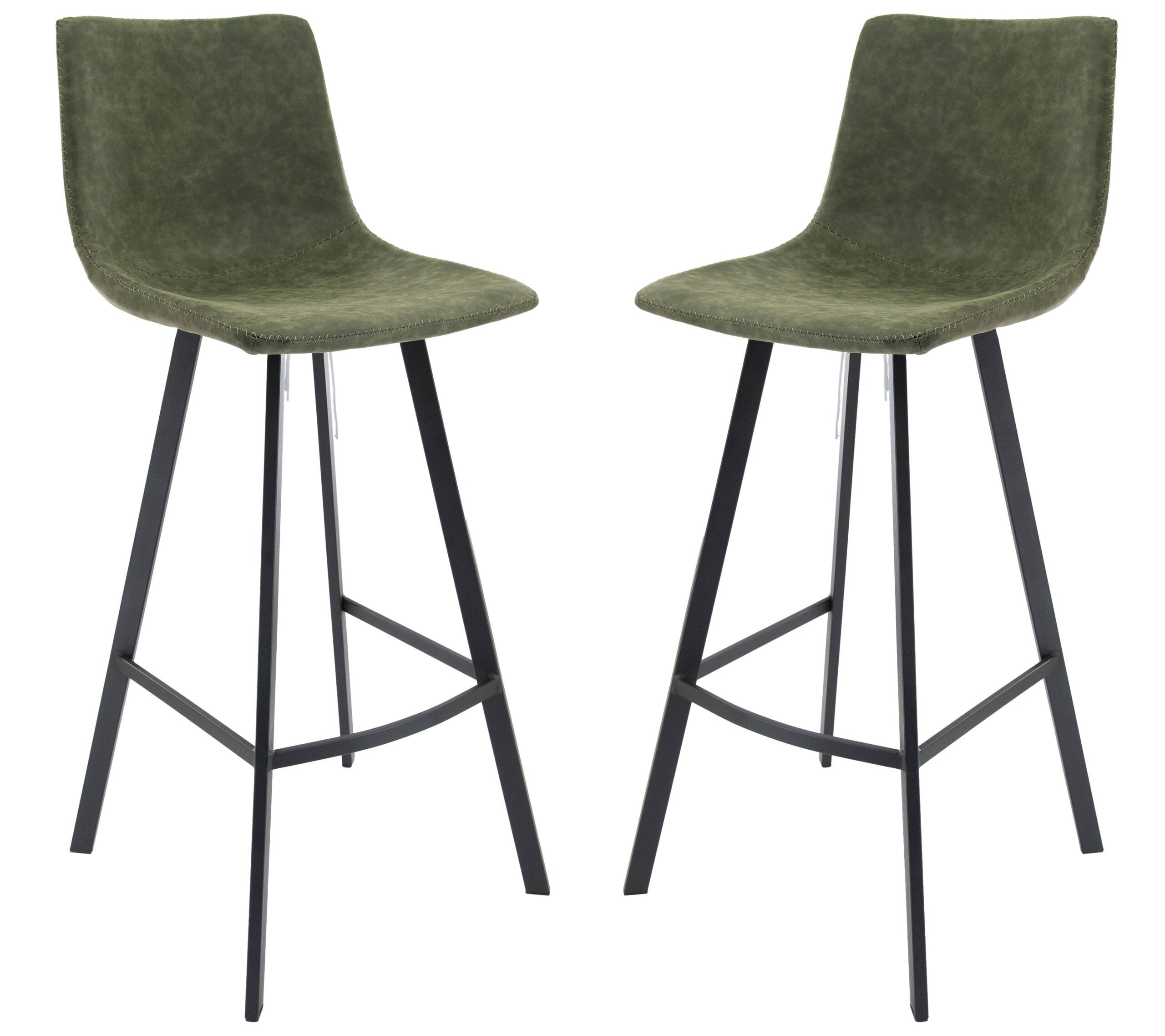 Elland Olive Green Leather Bar Stool with Iron Legs