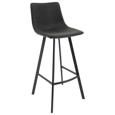 LeisureMod Elland Modern Upholstered Leather Bar Stool in Charcoal Black