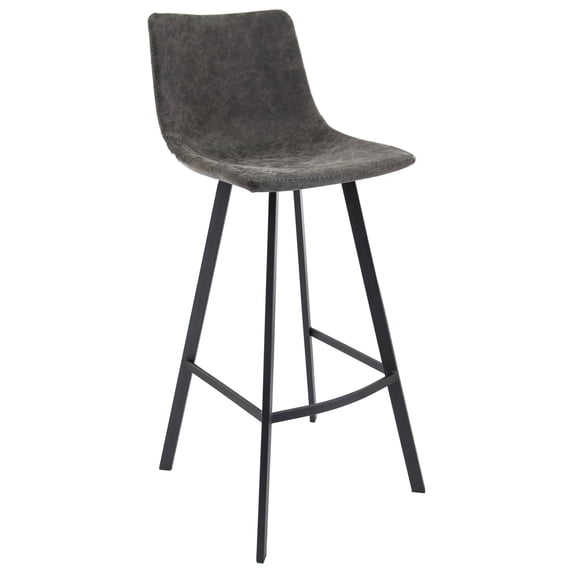 LeisureMod Elland Modern Upholstered Leather Bar Stool With Iron Legs & Footrest