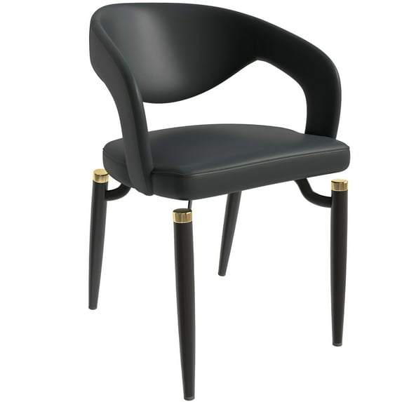 LeisureMod Entice Modern Dining Chairs Upholstered Leather Seat Curved Back Metal Legs Contemporary Chairs for Kitchen and Dining Room in Charcoal Black