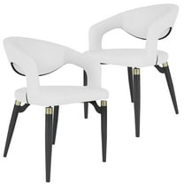 LeisureMod Entice Modern Dining Chairs Upholstered Leather Seat Curved Back Metal Legs Contemporary Chairs for Kitchen and Dining Room Set of 2 in White