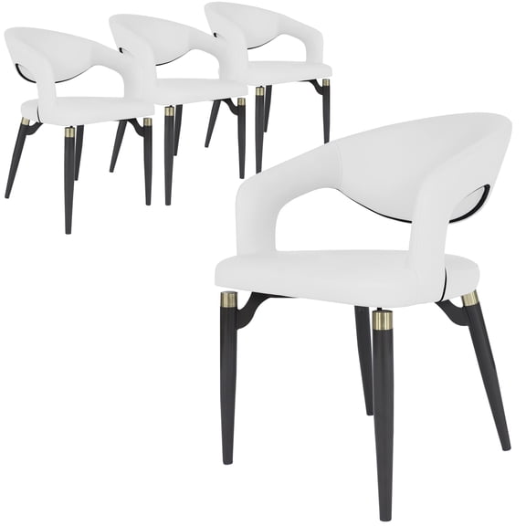 LeisureMod Entice Modern Dining Chairs Upholstered Leather Seat Curved Back Metal Legs Contemporary Chairs for Kitchen and Dining Room Set of 4 in White