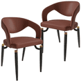 thumbnail image 1 of LeisureMod Entice Modern Dining Chairs Upholstered Leather Seat Curved Back Metal Legs Contemporary Chairs for Kitchen and Dining Room Set of 2 in Brown, 1 of 11