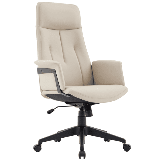 LeisureMod Ergonomic Office Chair High-Back Leather Adjustable Height and Swivel with Lumbar Support and Durable Iron Base with Double Wheel Casters Infini Collection in Tan