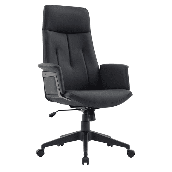 LeisureMod Ergonomic Office Chair High-Back Leather Adjustable Height and Swivel with Lumbar Support and Durable Iron Base with Double Wheel Casters Infini Collection in Black