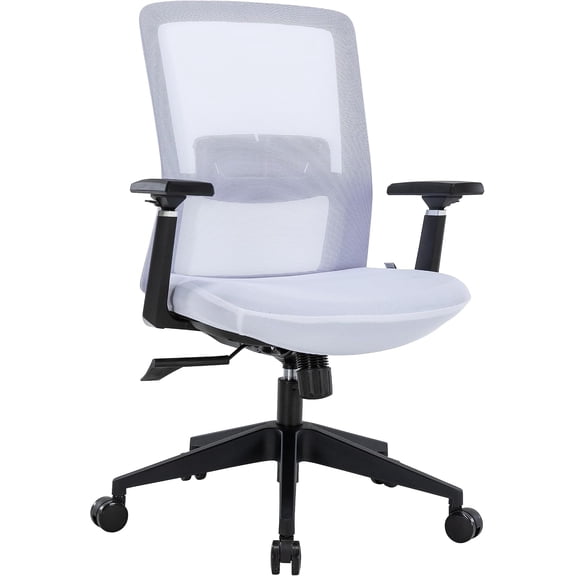 LeisureMod Ergonomic Office Chair Mid-Back Mesh Conference Chair Swivel Computer Chair With Adjustable Height & Armrests  Series In White/White