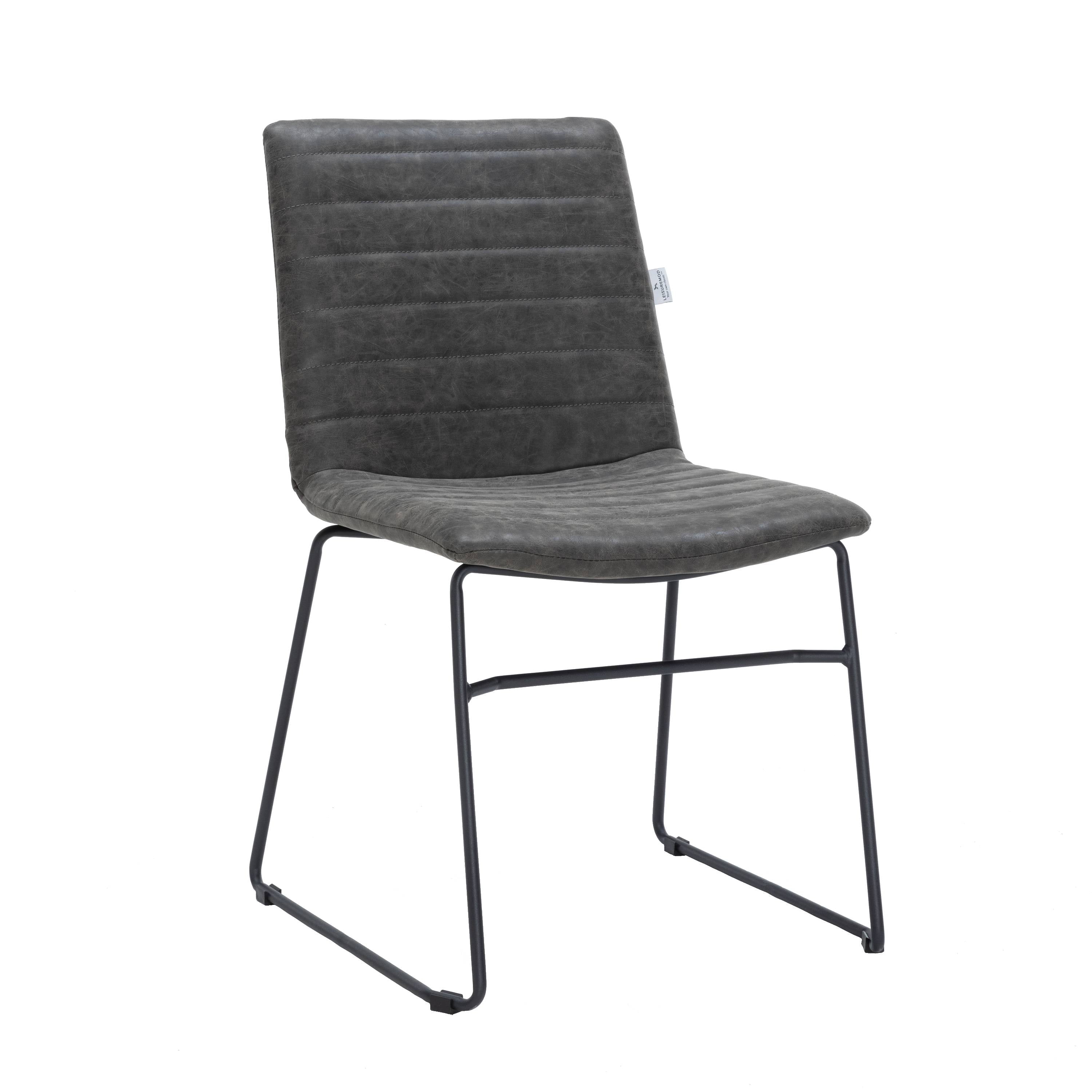 LeisureMod Ergonomic Office Chair Upholstered Leather Guest Side Chair Padded Seat and Back Desk Chair with Powder-Coated Stainless Steel Base Zylar Collection in Charcoal