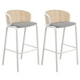 thumbnail image 1 of LeisureMod Ervilla Mid-Century Modern Wicker Bar Stool with Fabric Seat and White Powder Coated Steel Frame, Set of 2, 1 of 13
