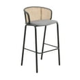 thumbnail image 1 of LeisureMod Ervilla Mid-Century Modern Wicker Bar Stool with Fabric Seat and Black Powder Coated Steel Frame, Grey, 1 of 12